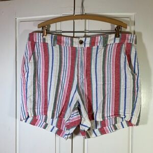 Old Navy Everyday‎ Linen Blend Shorts Womens 16 Striped Mid-Rise Casual Colorful